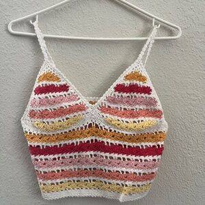 small crochet striped crop tank top